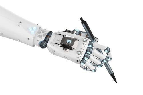 Robot writing hand for Social AI post