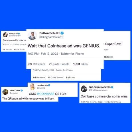 Coinbase social response image for Super Bowl ad post